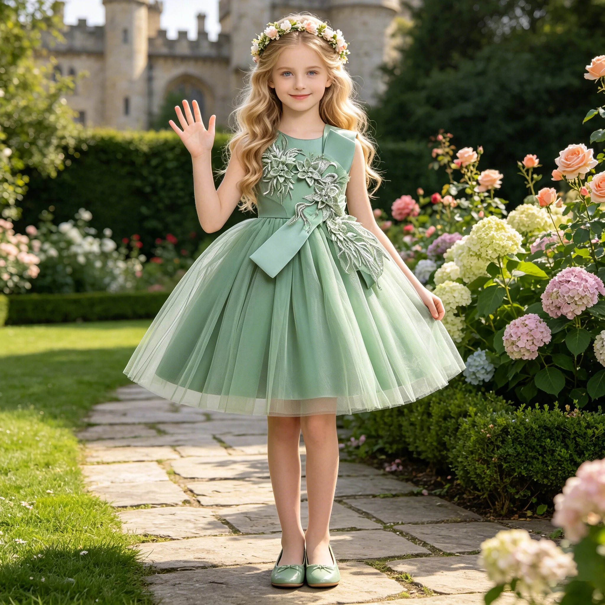 Vestido de Verano para Niña, Elegante Vestido de Tul para Fiesta de Bodas, Cumpleaños, Princesa, Baile de Graduación, Gala, con Lazo, para Damas de Honor, Trajes de Noche