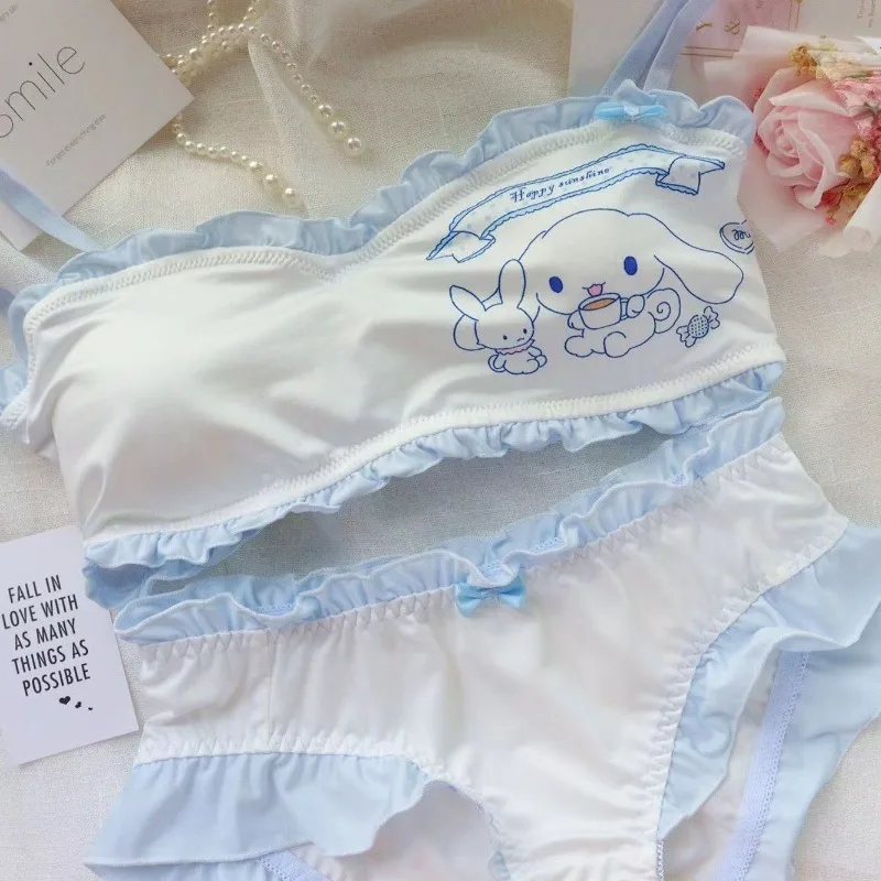 

Sanrio New Cinnamoroll Kuromi Japanese Kawaii Girl Underwear Set Cute Loli Student No Steel Ring Bra Tube Top Peripheral Gift