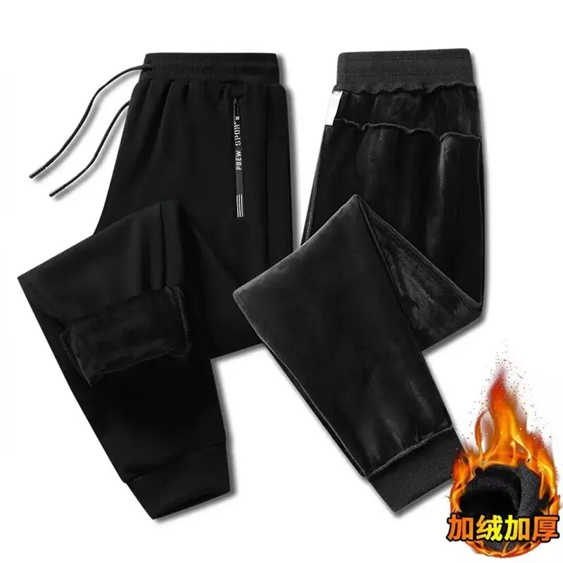 

Осень и зима, новые модные однотонные толстые бархатные теплые брюки для мужчин, повседневные свободные спортивные ветрозащитные большие брюки