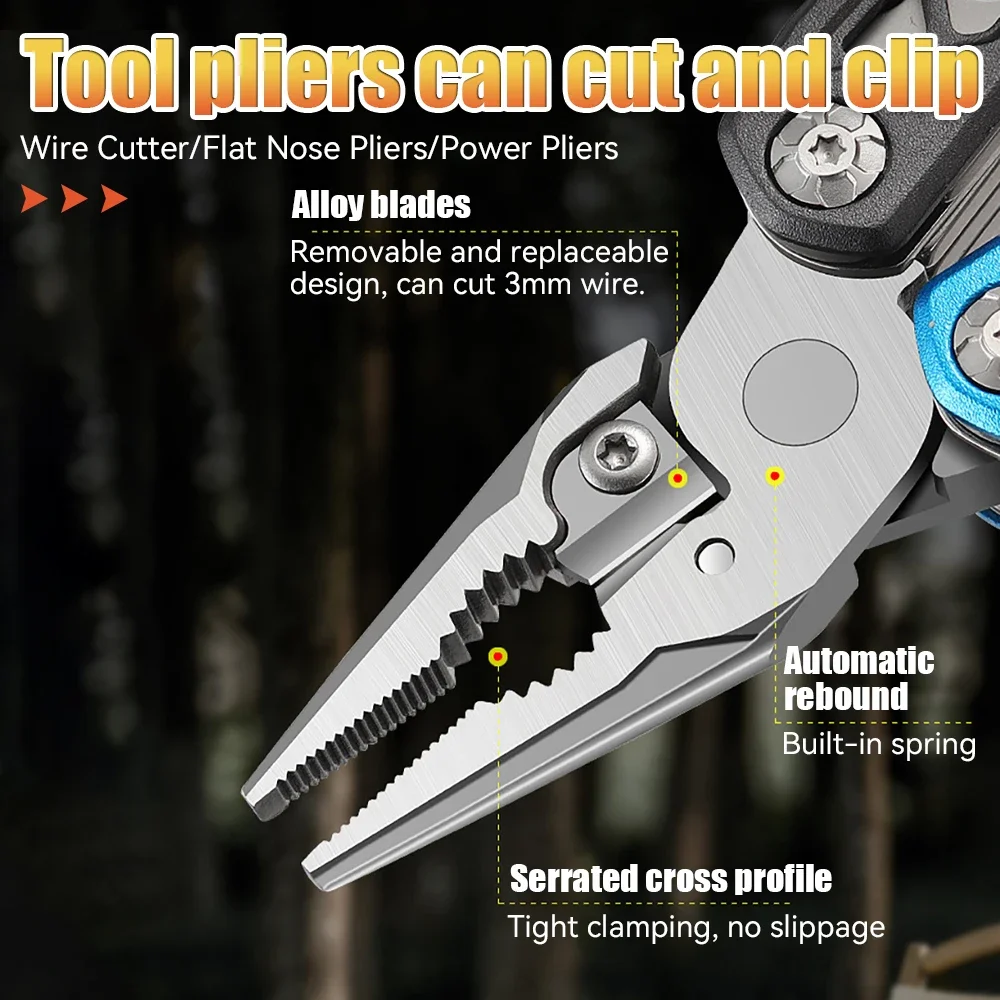 Upgraded Adjustable Wrench Multitool Hammer 18 in 1 Pocket Multi Tool Knife with Spring-Action Pliers For Outdoor Camping Daily