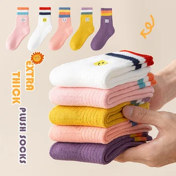 5 أزواج من جوارب تيري شتوية سميكة للغاية للأطفال من عمر 1 إلى 16 سنة تسمح بمرور الهواء ومريحة جوارب رياضية للمدرسة للمشي