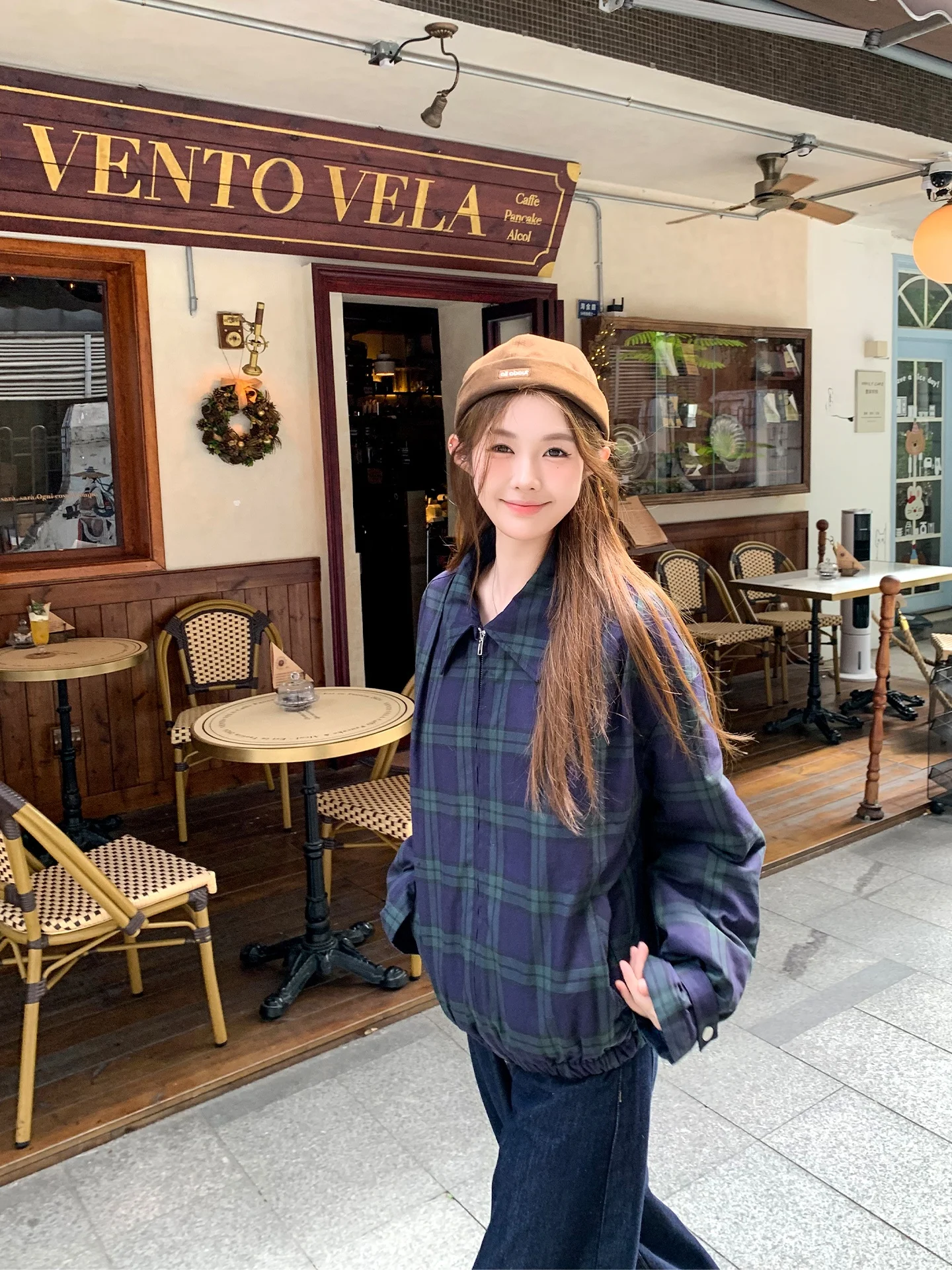 

Женская свободная повседневная куртка Muzi в американском ретро-стиле, хлопковая, с принтом в клетку, на молнии, длинная