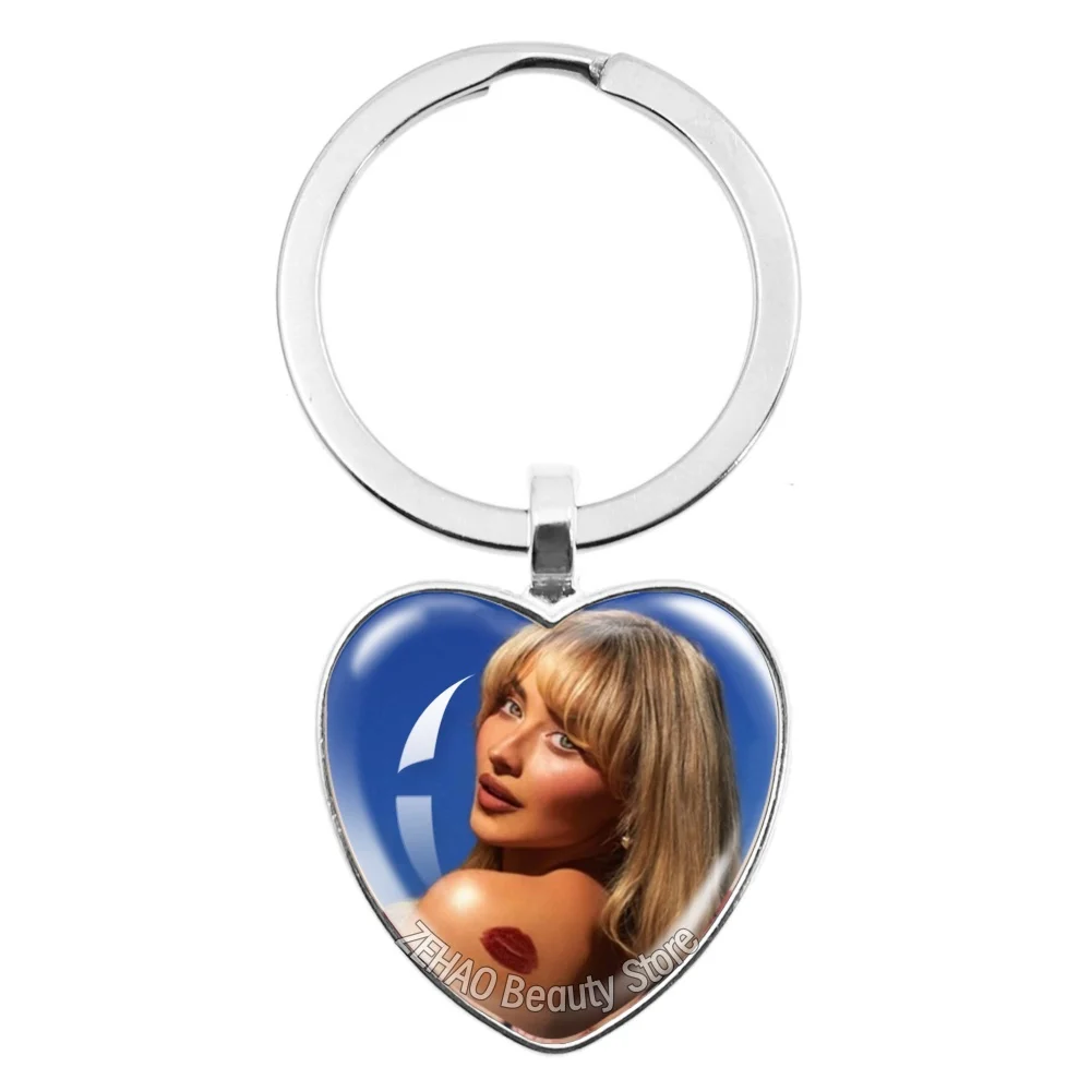 Famous Character Sabrina Carpenter Creative Funny Singer 25mm Heart Keychain Accessories Glass Pendant For Fans Gift