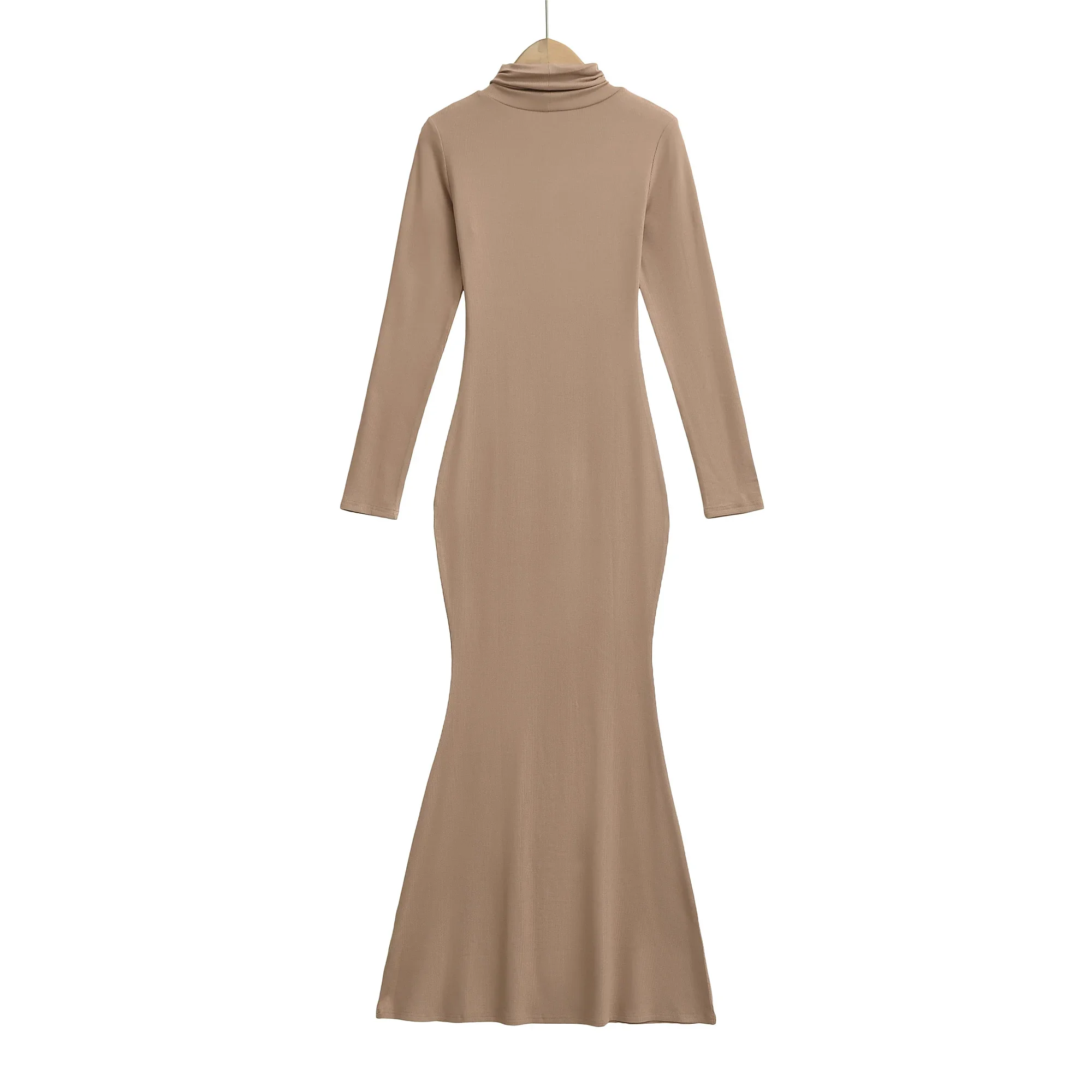 Seksowna sukienka damska z długim rękawem, dopasowana, typu rybka, z wysokim kołnierzem, dzianina prążkowana z rayonu i bawełny, elastyczna, basic, sukienka Vestido, 2025