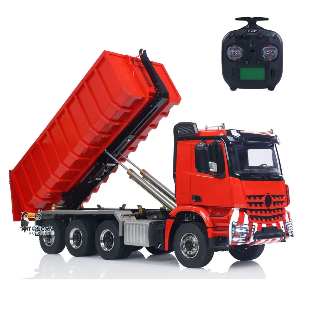 

1/14 RC Hydraulic Dumper Truck 8x8 Roll On Off Full Dumper Car Model Rear Axle Steering and Lifting Light Sound RC Toys TH23576