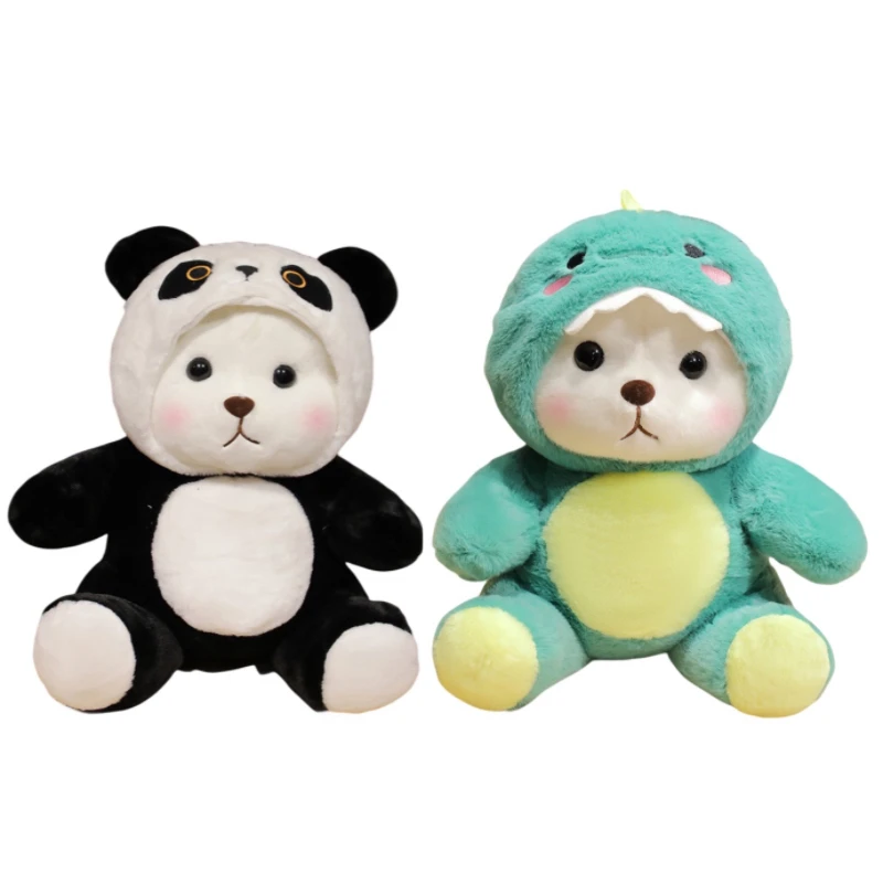 

New Cute Creative Panda Dinosaur Transform Into Bear Soft Plush Toys Accompany Dolls Girls Kids Birthday Christmas Presents