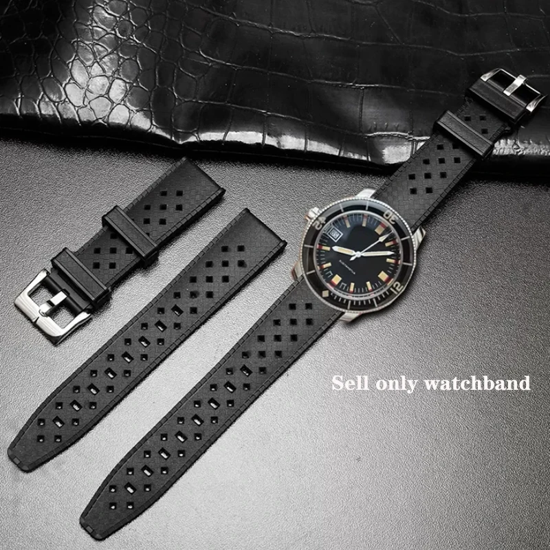 20mm Watch Strap For Blancpain Fifty Fathoms Barakuda Soft Tropical Silicone Rubber Band Breathable Unieversal Watch Bracelet
