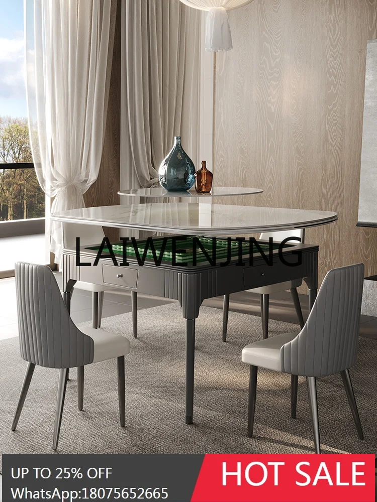 High-End Stone Plate Mahjong Dining Table Integrated Household Multi-Functional Mid-Ancient Style Solid Wood Mute Machine