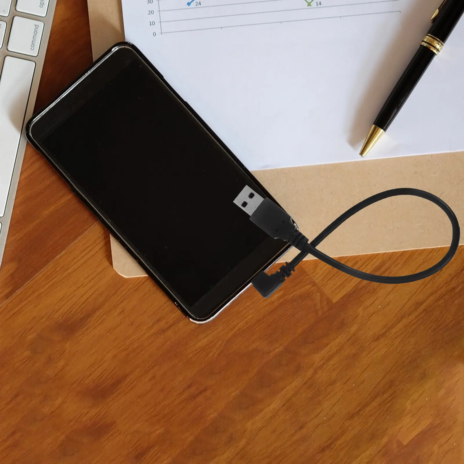 90 Degree Right Angle Micro USB Cable Dual Bend Fast Charging Data Transfer Rugged Construction Compact Portable for Smartphones