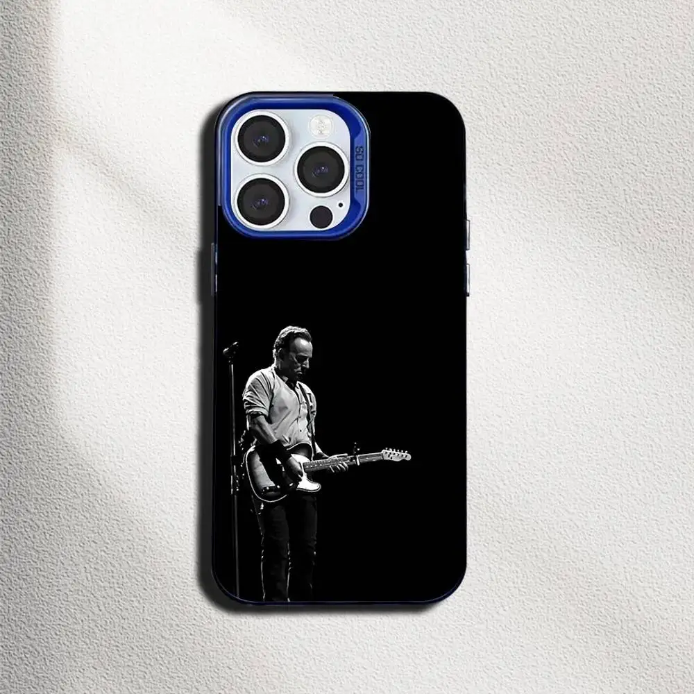 حافظة هاتف Rock Singer B-Bruce Springsteen لهاتف iPhone 16,15,14,13,12,11,Mini,Pro,SE,MAX غطاء سيليكون أزرق غير لامع