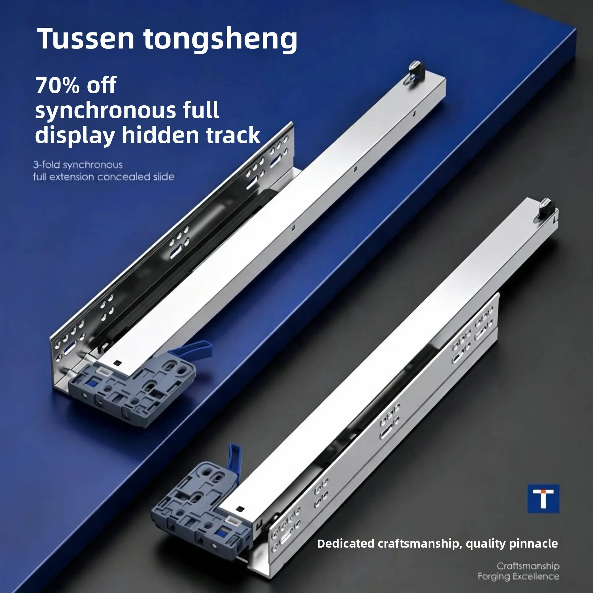 Three Stage Synchronized Concealed Undermount Drawer Slides Soft Close Full Extension Rails Mm To Cabinets Wardrobes Furniture