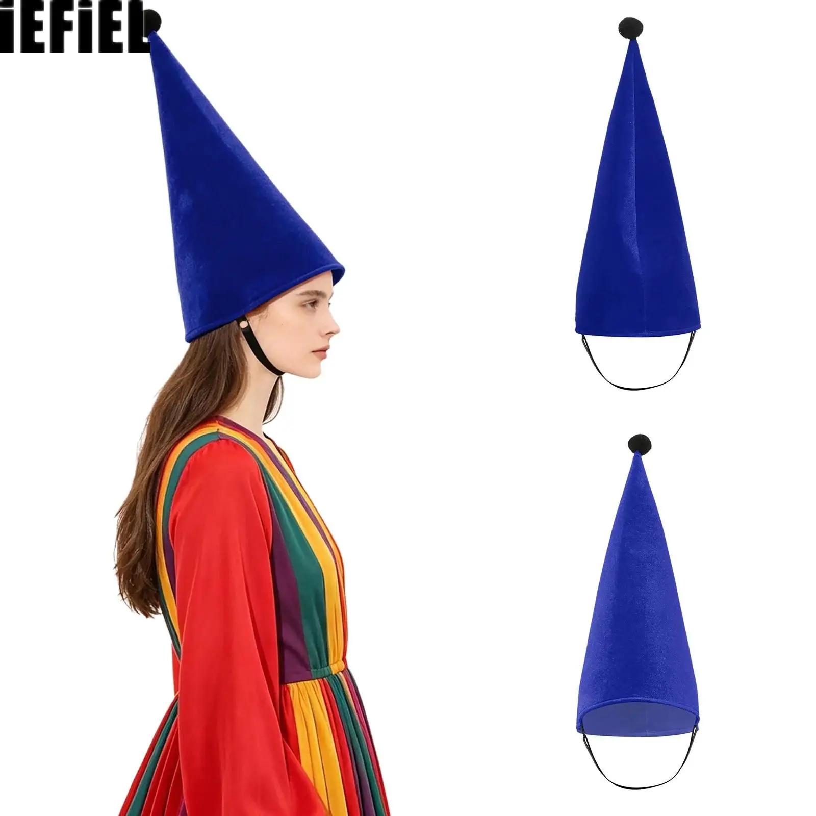 Women Men Velvet Pointed Cone Hat Dwarf Elf Cap Headwear for Halloween Cosplay Christmas Theme Party Masquerade