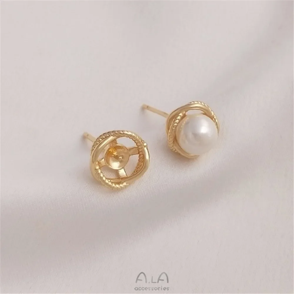 

14K Gold Wrapped Half Hole Pearl Earrings 925 Silver Needle Empty Earrings DIY Handmade Adhesive Bead Earring Accessories E213