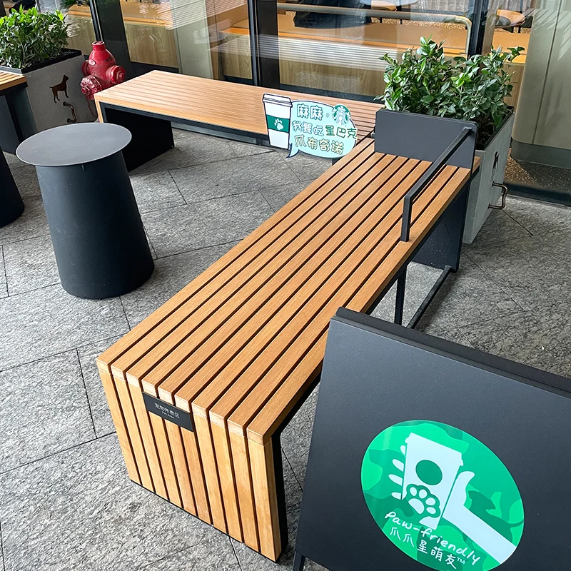 Banco de hierro para exteriores, combinación de mesa y silla para cafetería, Banco de tarjeta de hierro, Banco de descanso para plaza