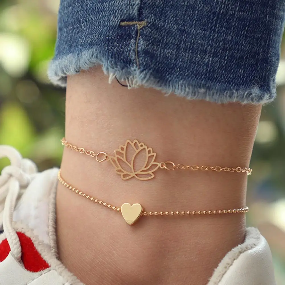 Hollow Out Lightweight Hollow Lotus Pendent Ankle Bracelets for Dating