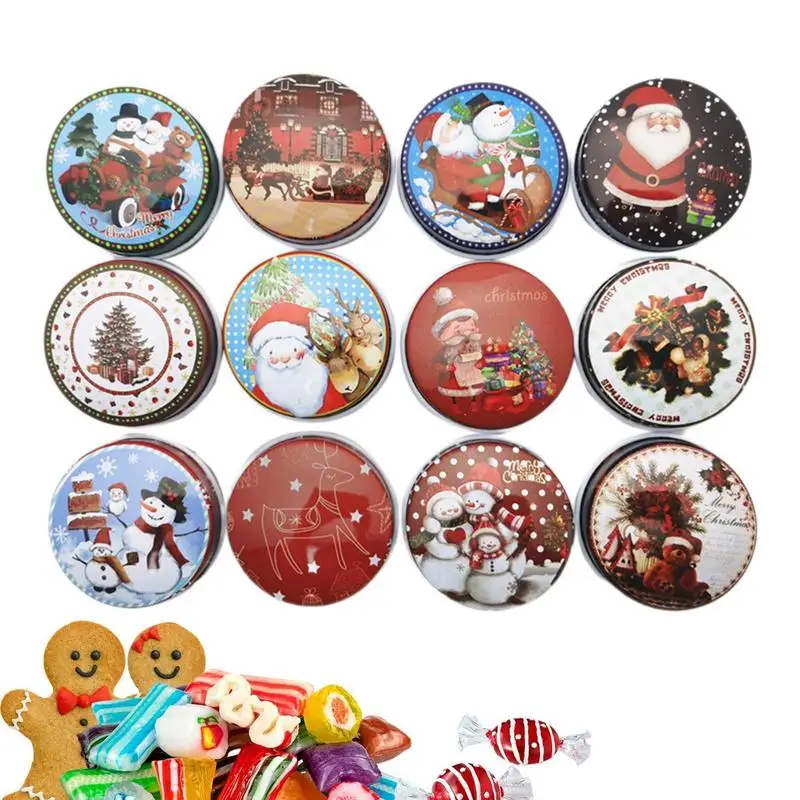 Latas para galletas navideñas a granel, 12X latas para galletas festivas para golosinas navideñas, contenedores para galletas festivas, pequeños dulces para vacaciones de invierno