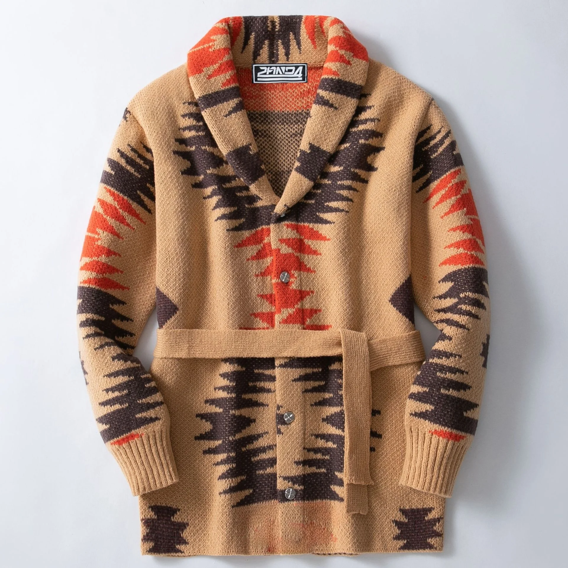 

Men's Retro Heavy Embroidery Sweater Long Belted Open Cardigan Knitted Outerwear Winter Casual Thiened Youth Inner Wear SY04