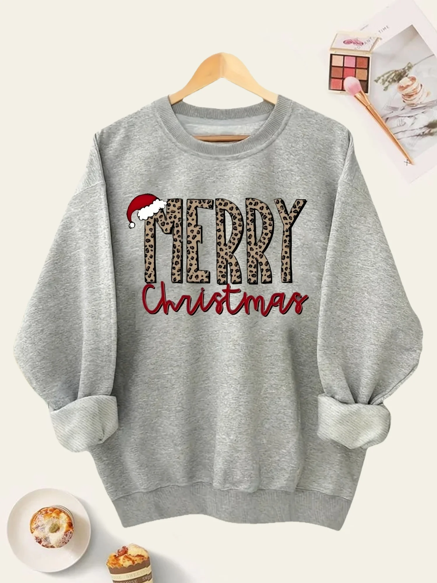 Leopard Print Sweatshirt Size Plus for Women-100% Polyester Casual Crew Neck Long Sleeve Pullover Knit