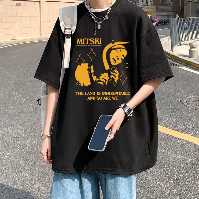 

Fashion The Land Is Inhospitable Print short sleeve T-shirts Unisex Mitski New Album T shirt Men Women summer 100% Cotton Tops