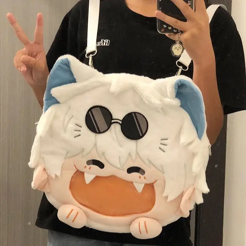 35Cm Jujutsu Kaisen Satoru Gojo Facial Embroidery Big Mouth Plush Backpack Mobile Phone Portable Storage Friend's Holidays Gifts