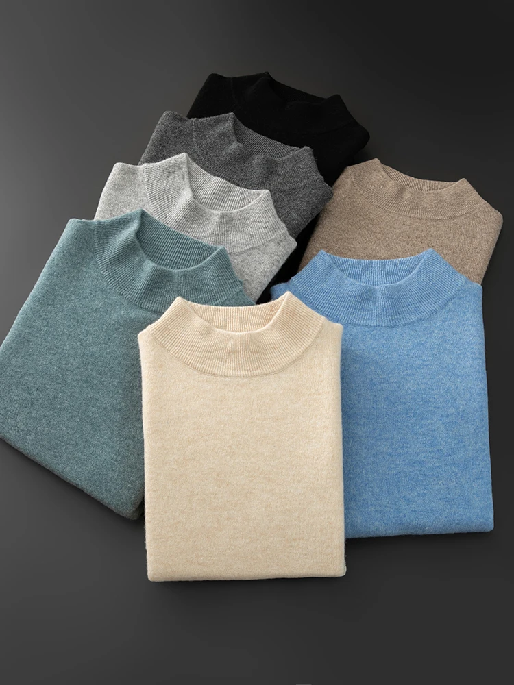 Unibody da uomo senza cuciture lavorato a maglia collo alto 100% lana maglioni pullover di base sottili maglioni di pura lana 2024 autunno inverno