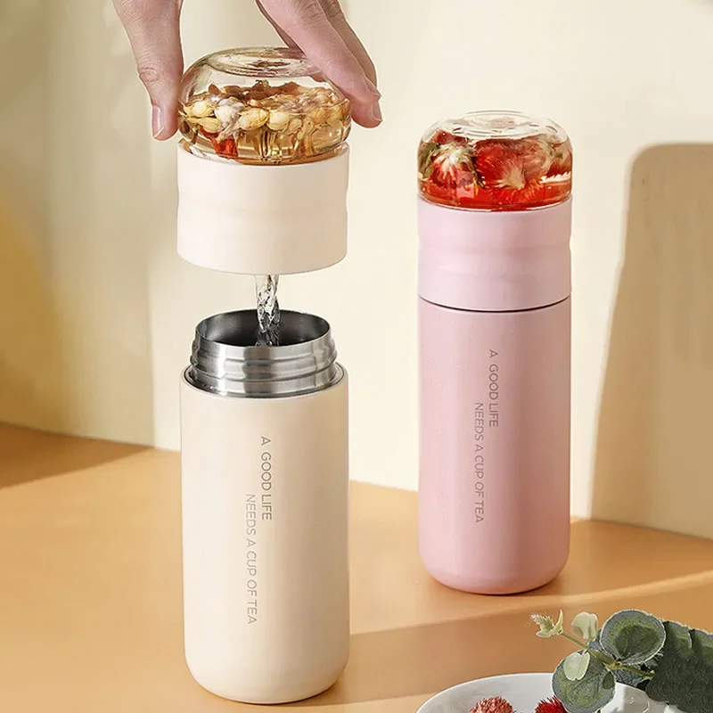 Insulated Stainless Steel Tea Maker Thermos Bottle with Glass Infuser - 300ML