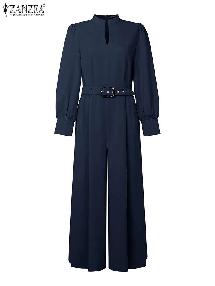 

Осенние комбинезоны 2024, брюки ZANZEA, модные женские комбинезоны, элегантные рабочие широкие брюки, комбинезон с v-образным вырезом и длинными рукавами, уличная одежда