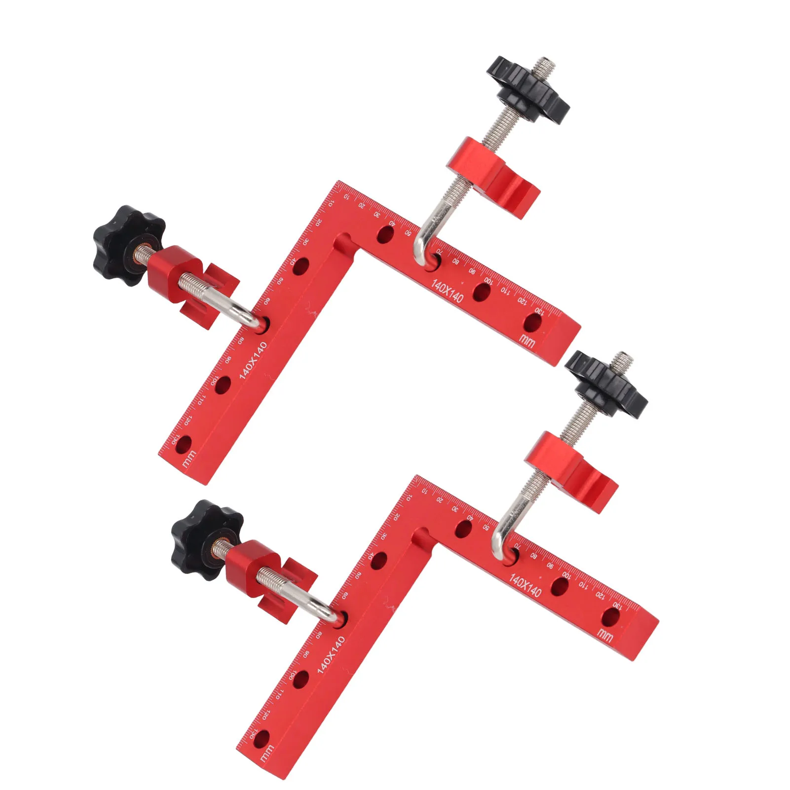 Woodworking  Tool Right Angle Cabinet Clamp 0-60mm Clamping 2 Sets 140x140mm Accurate Measuring for Frame Drawer Fixing