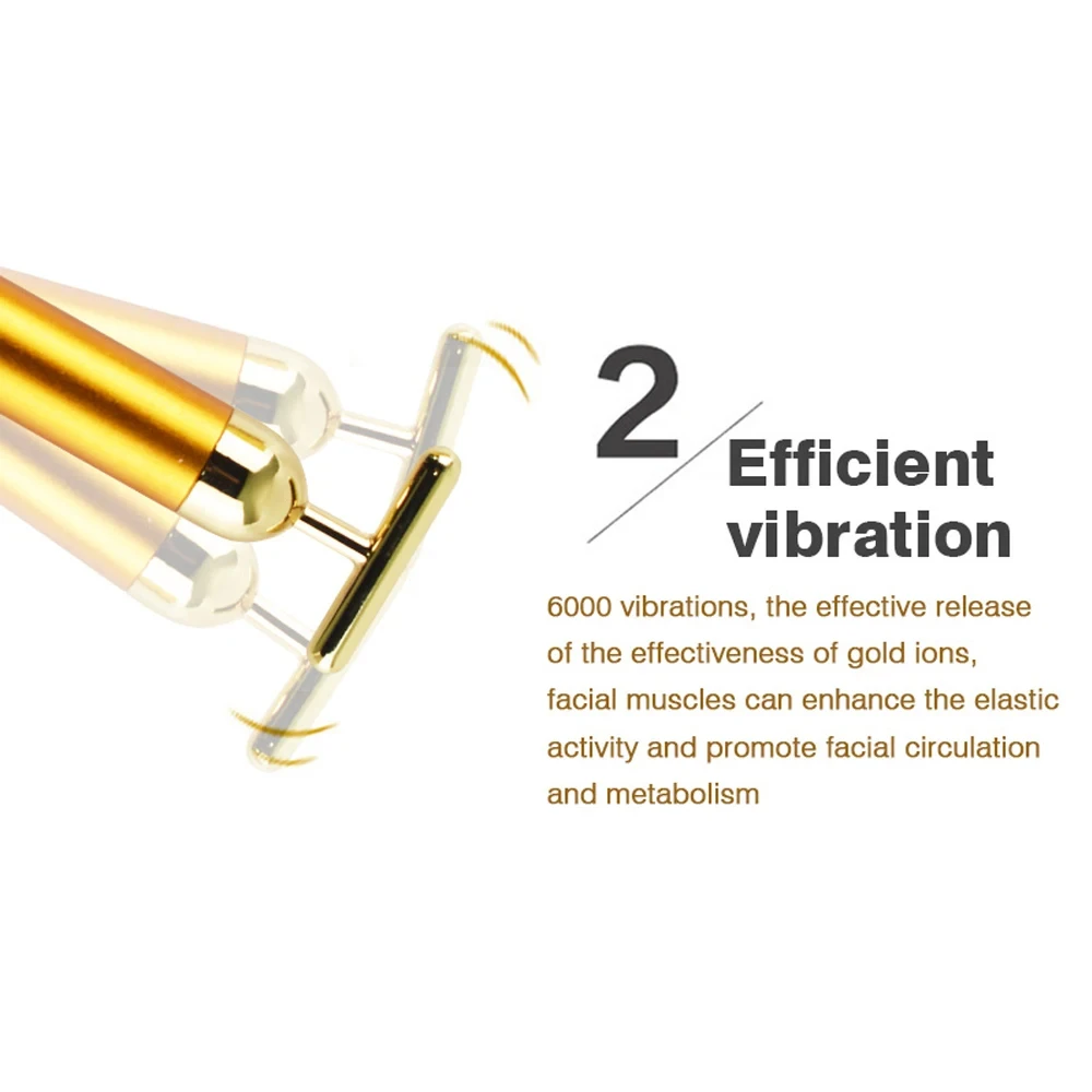 24k Gold Facial Wrinkle Lifting Wand Roller Vibrating Facial Massage Energy Wand Facial T-Shape Vibrating Beauty Tool Veya