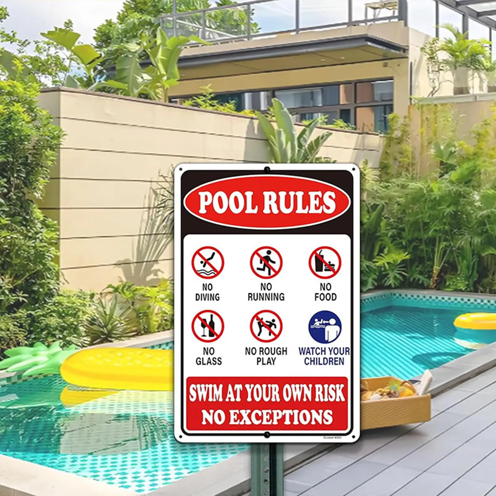 Rustproof Metal Pool Rules Sign Weatherproof Safety No Diving Decoration for Backyard Poolside Beach, Fun Gift for Family