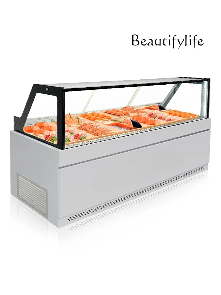 Salmon Display Cabinet Refrigerated Cabinet Aquatic Seafood Fresh Sashimi Japanese Ingredients Norwegian Sashimi Air Cooling