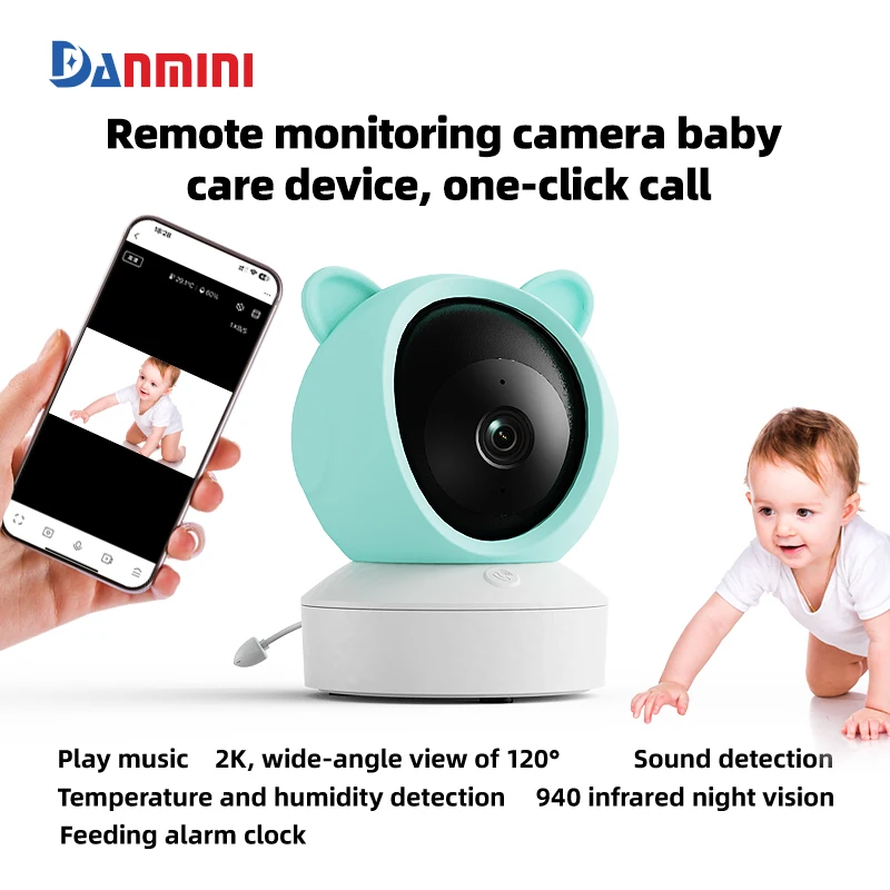

DANMINI Tuya 2K HD WiFi камера для удаленного мониторинга, видеоняня с функцией напоминаний о кормлении по расписанию и обнаружением плача, ночное видение