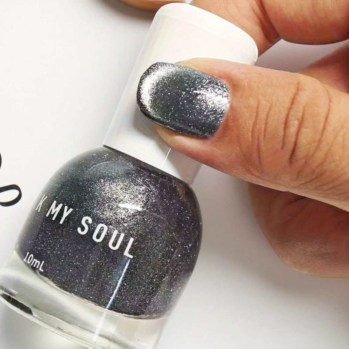 

S128 Черный лак для ногтей «Звездное небо» без выпечки «кошачий глаз»