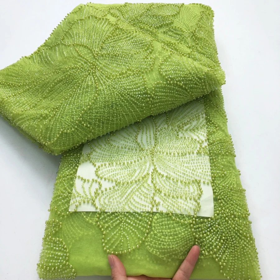 

Latest African Sequins Beaded Lace Fabric 2025 High Quality 5 Yards Groom Nigerian Wedding Bridal Embroidery French Tulle Sewing