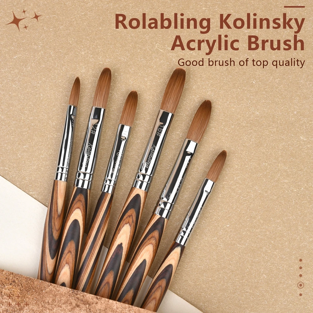 Rolabling Kolinsky Acrylic Nail Brush UV Gel Carving Pen Brush Use for Acrylic Powder DIY Nail Drawing Flat Round Nail Art Brush