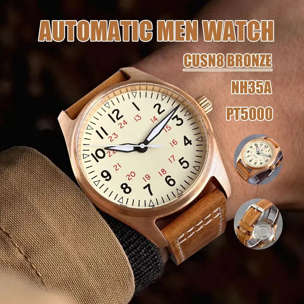 

39mm Tandorio CUSN8 Bronze Automatic Men Watch Pilot Dial NH35A PT5000 20ATM