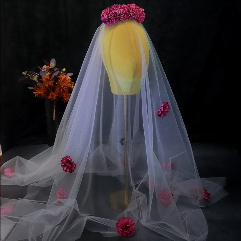 

3D Floral Bridal Veil Romantic 2 Layers Color Short Veil for Wedding Accessories Veils