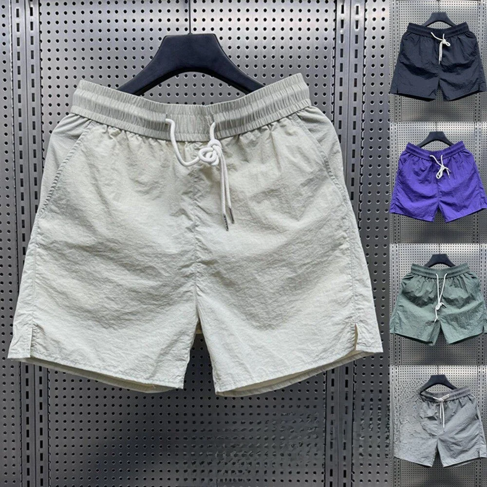 

Летние тонкие быстросохнущие шорты из ледяного шелка длиной до колена для мужчин: повседневные, для фитнеса, бега, пляжа, дома, комфортные