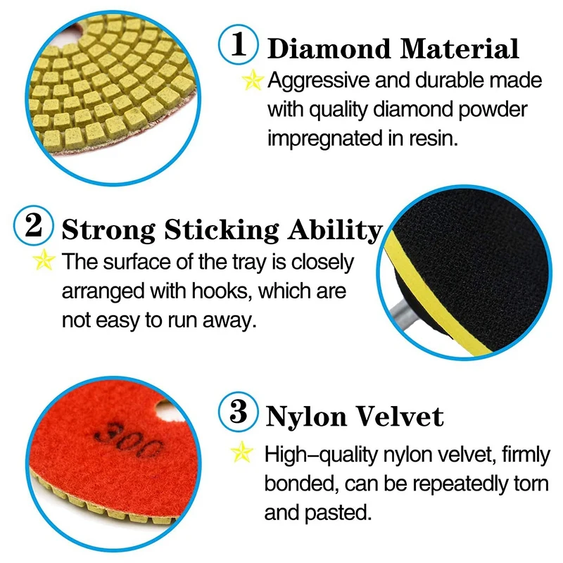 

AC23-12Pcs 3 Inch Diamond Polishing Pads Set Wet/Dry Polishing Kit For Granite Stone Concrete Marble Floor Grinder Polisher