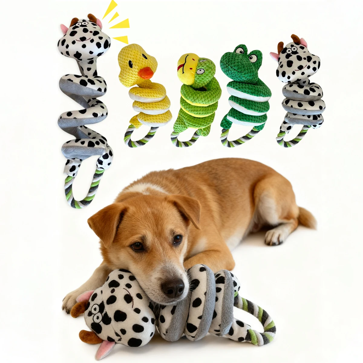 Langlebige Quietschende Knoten-Kauspielzeuge für Hunde zum Zahnreinigen und für Spielspaß mit Tierdesigns wie Enten, Frösche, Kühe, Schlangen, Geeignet für Welpen