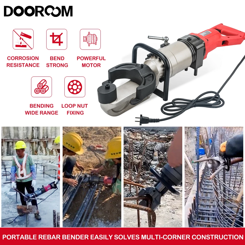 DOOROOM Portable Steel Bar Bending Straightening Machine Electric Hydraulic Handheld Hydraulic Bending Threaded Steel Copper Bar