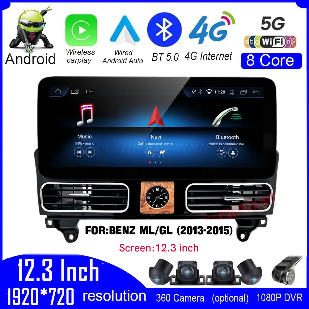 

12.3 Inch DSP Android 13 For Mercedes Benz ML/GL NTG 4.5 2012 - 2015 Car Radio GPS Navigation Video Stereo 4G Lte Android Auto