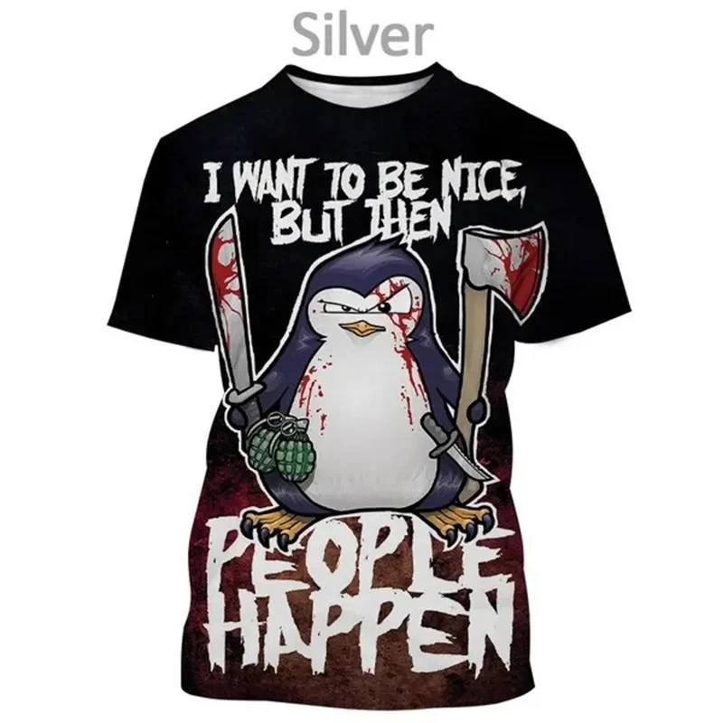 Summer Fashion New Men's Printed T-shirt Casual Sports Round Neck Plus Size Comfortable Short Sleeve Top Popular Fun Penguin T-s