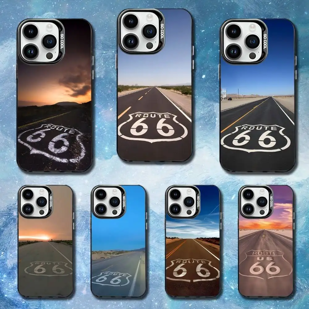 

Sign Art Route-66 America Phone Case For iPhone 11,12,13,16,14,15,Mini,Pro,XS,MAX Black Matte Shockproof Cover