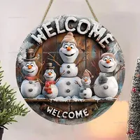 Disney Olaf 2D Wooden Snowman Welcome Sign Christmas Decoration Round Wooden Sign Ornament Front Door Room Decoration Gift