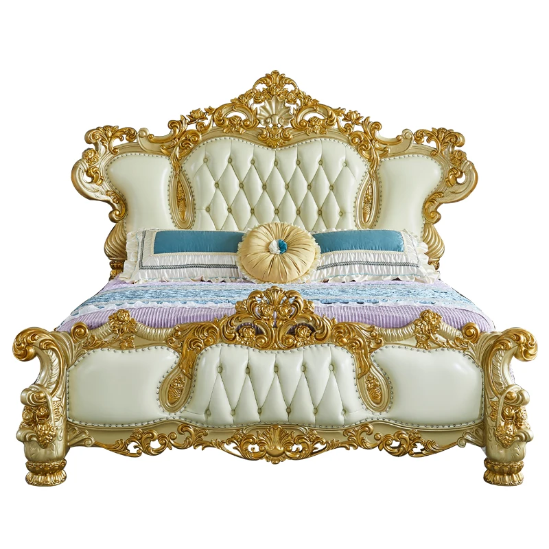 

#European-style Solid Oak Wood Bed 1.8m/2m/2.2m Storage Space Customizable Soft Master Bedroom Villa Wedding Bed Home Furniture