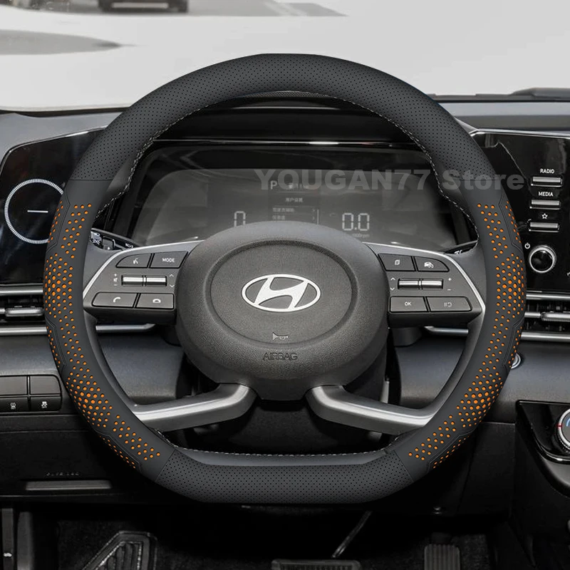 

Leather Car Steering Wheel Cover For Hyundai Elantra AVANTE 2024 2009-2023 Covers For Covers Auto Hyundai Sonata Accessories