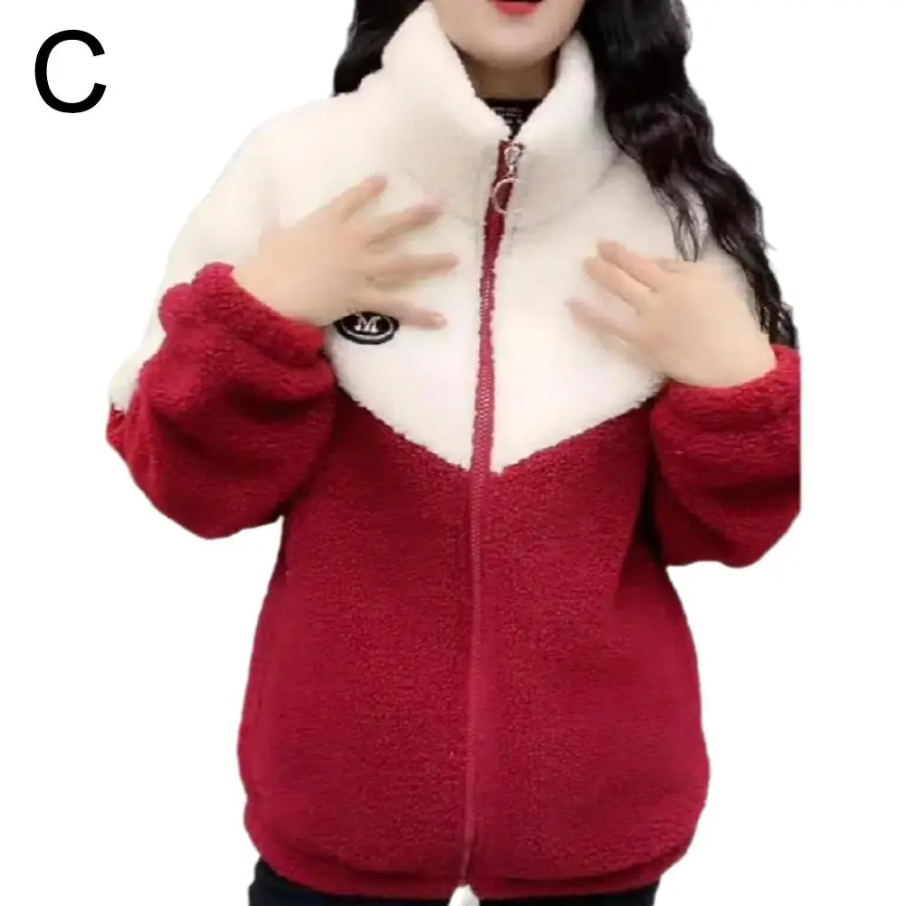 Chaquetas nuevas gruesas de colores para mujer, abrigos acolchados elegantes de manga larga de lana de cordero con cremallera, Tops largos de otoño para invierno, salida media U4G4