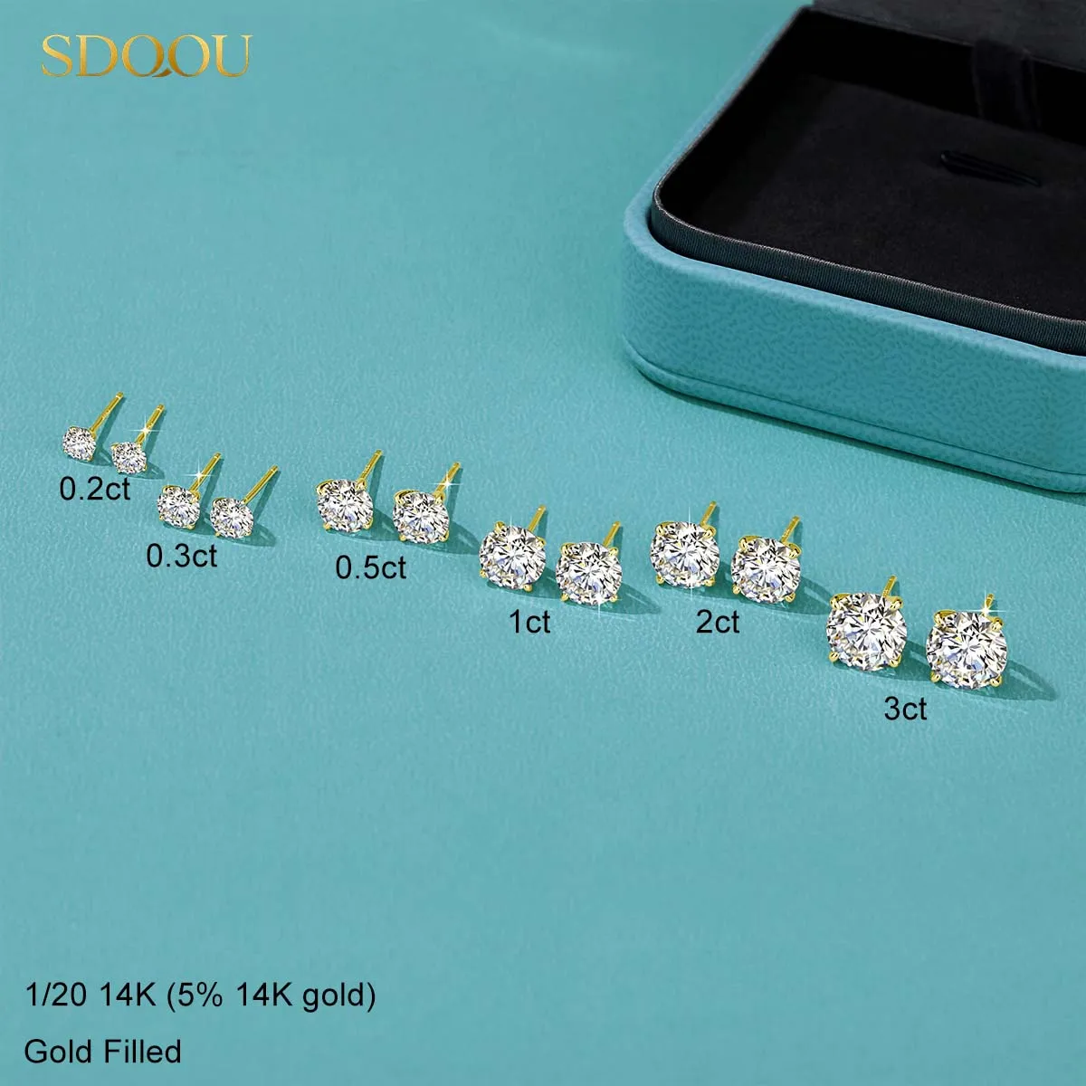 

SDOOU 14K Gold Filled Moissanite Stud Earrings 0.2-3ct Round GRA certificated for Women Christmas Day Fine Jewelry Gift Classic
