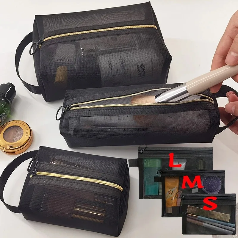 

Портативная сетчатая прозрачная косметичка, косметичка для женщин, дорожный органайзер на молнии для макияжа, сумка для хранения туалетных принадлежностей, косметичка